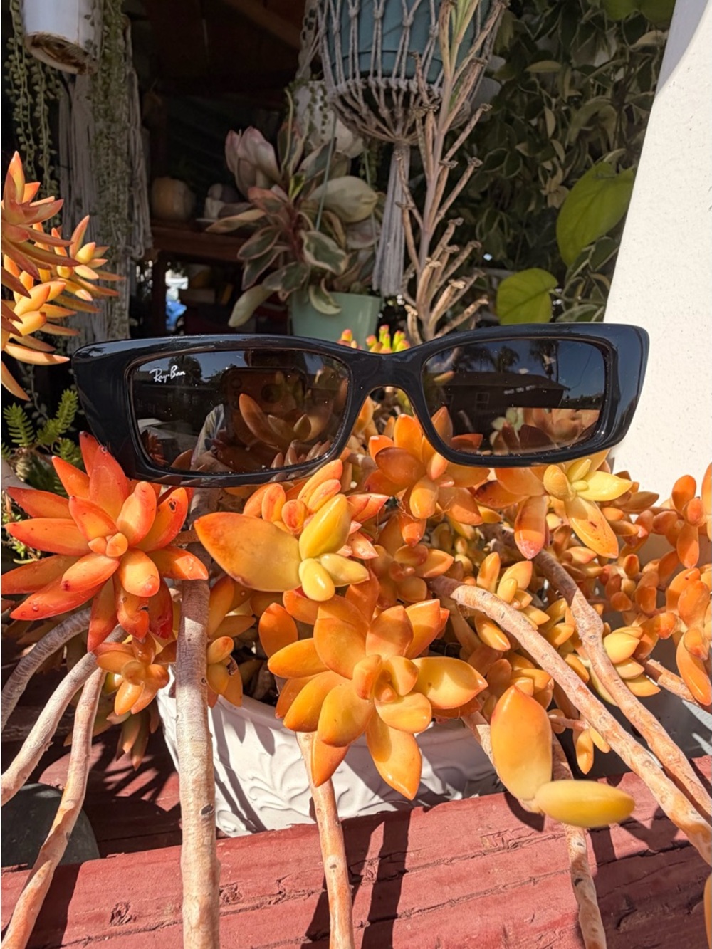 Ray-Ban Black Rectangular Sunglasses with Dark Lenses